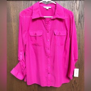 Studio Works Petite Women's Button Shirt Blouse Size PM Pink Lightweight New NWT